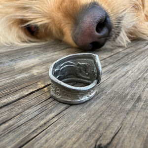 Upcycled Antique 1907 Teddy‎ Bear Alphabet Vintage Spoon Ring 6.5